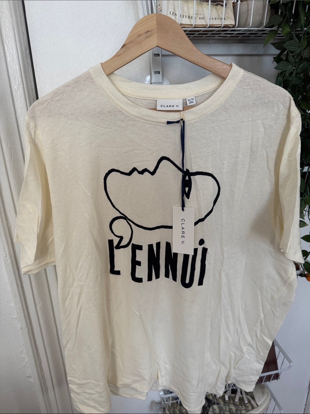 Clare V Ivory Graphic L'ENNUI Tee with Black Print